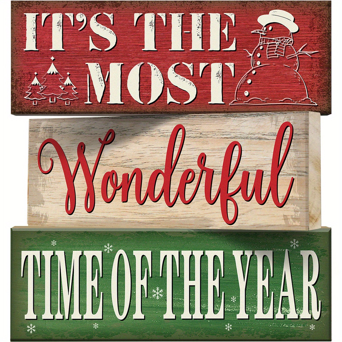 TEMU 3pcs Christmas Decor, Retro The Most Of The Year Wooden Block Signs Christmas Gifts For Table Decorations, Decoration Table Centerpieces For
