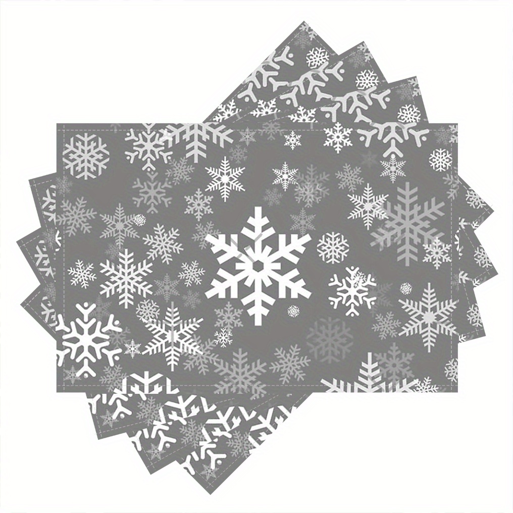 

Set Of 4, Snowflakes Pattern In Grey, Place Mats Decorative Table Mat For Dining Table Kitchen Home Decor For Dining Table Easy To Clean(table Mats) 12x18inch