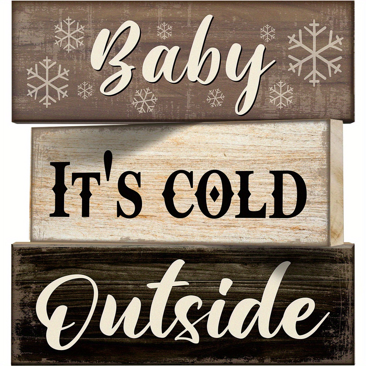 TEMU 3pcs Christmas Decor, Winter Brown Wooden Block Signs Christmas Gifts For Table Decorations, Decoration Table Centerpieces For Kitchen Dinner Holiday Party Decor Gift