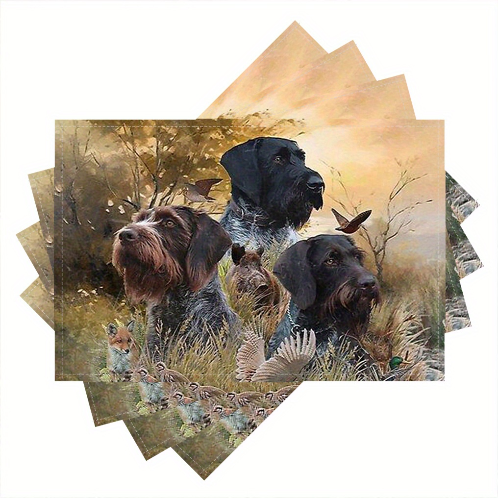 

Set Of 4 German Wirehaired Pointer Linen Placemats - Washable, Rectangular Table Mats For Dining & Kitchen Decor, 12x18 Inches, Coffee Table Mat, Household Bowl Plate Mat