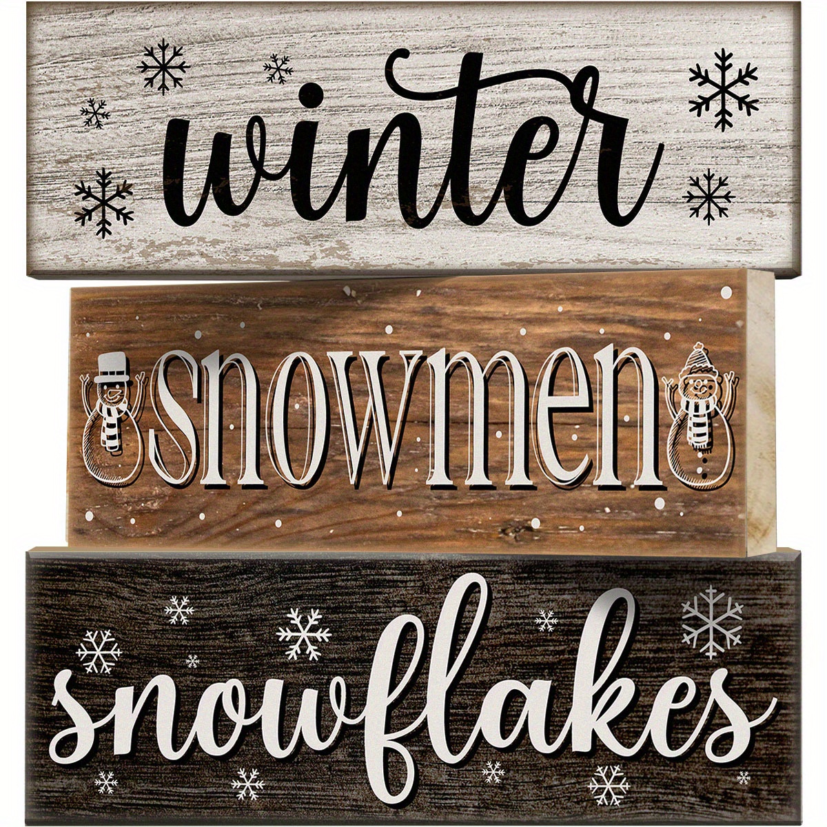 TEMU 3pcs Christmas Decor, Winter Snowman Snowflake Wooden Block Signs Christmas Gifts For Table Decorations, Decoration Table Centerpieces For Kitchen Dinner Holiday Party Decor Gift