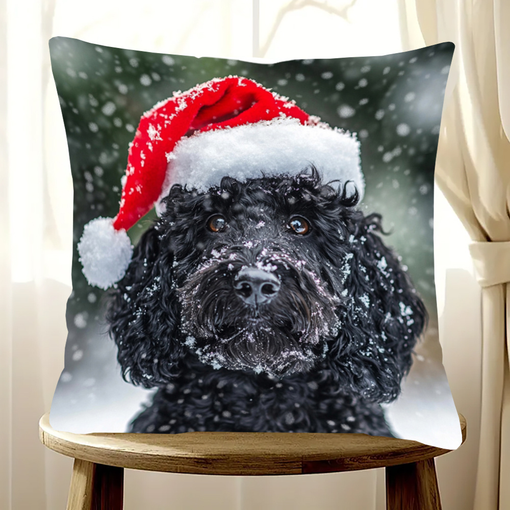 festive black goldendoodle dog christmas pillow cover short Temu