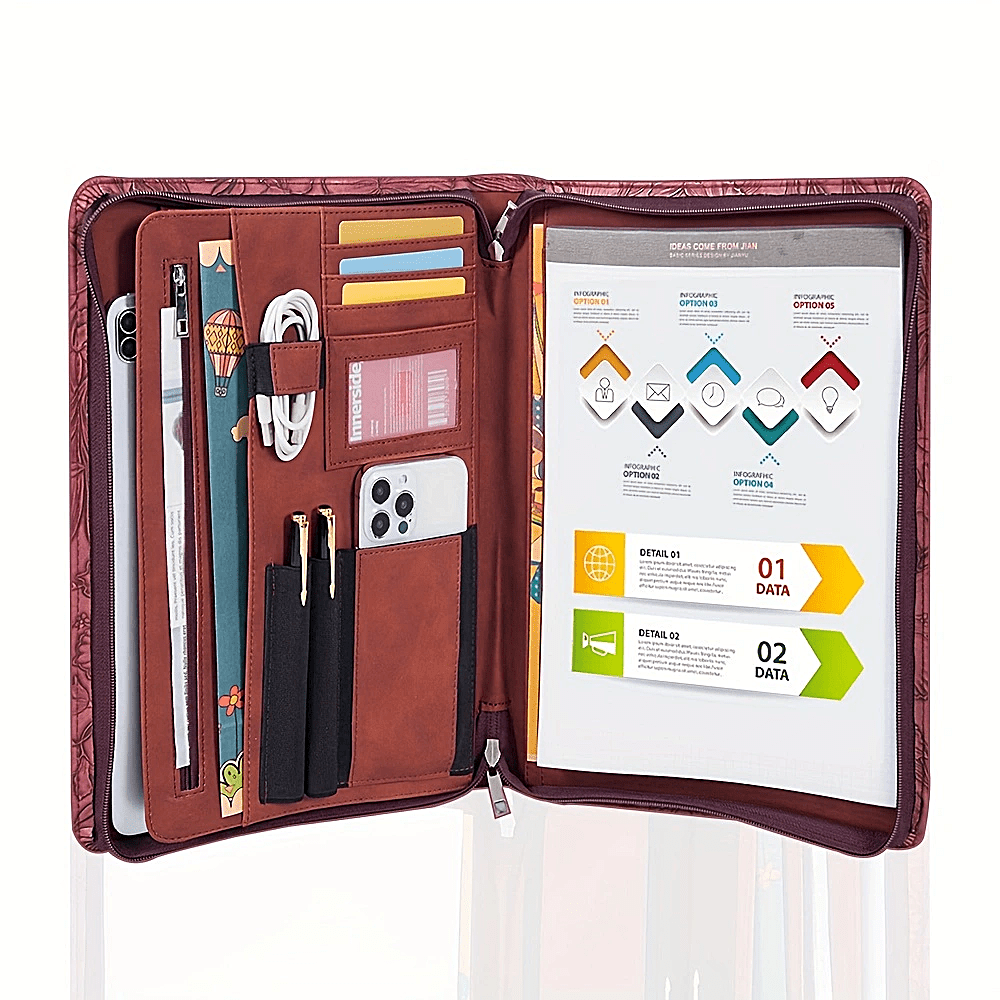 

Pu Zippered , A4 Size Multifunctional Padfolio, Refillable Folder And , For Or