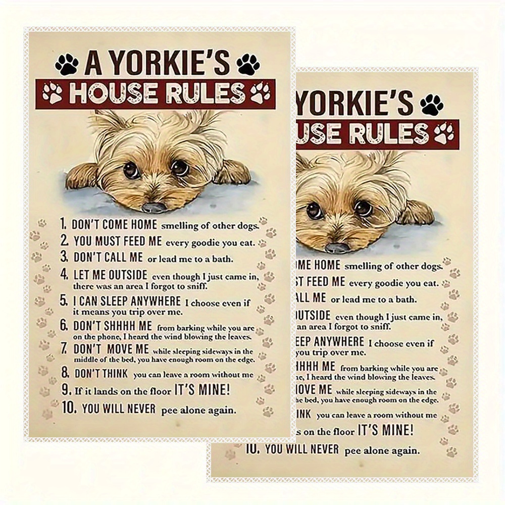 

2-pack Yorkie Kitchen Towels - Contemporary Cartoon Dog Theme, Fade Resistant, Machine Washable, Polyester Knit Fabric, 16x24 Inch Dish Cloths For Kitchen Decor And Home Use