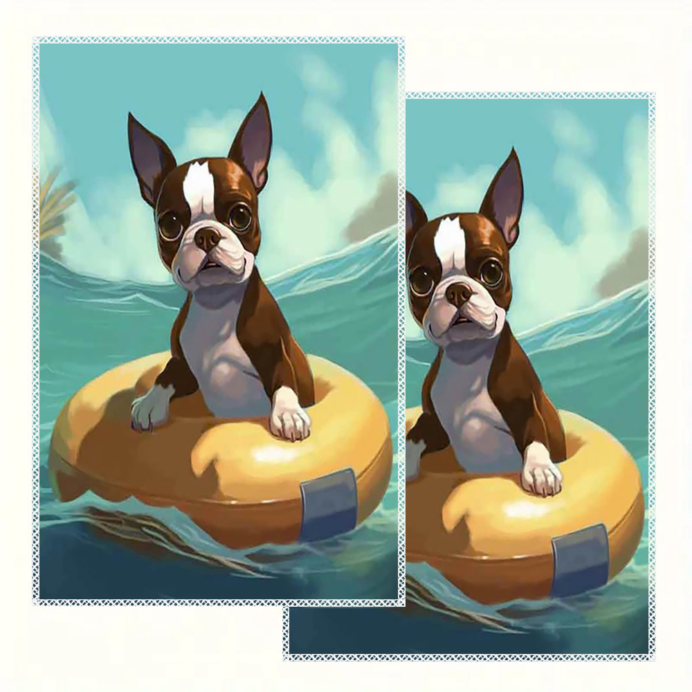 

2-pack Boston Terrier Cartoon Kitchen Towels, 16x24 Inch, Contemporary Style, Fade Resistant, Machine Washable, Polyester Knit Fabric, Absorbent Dish Cloths For Home And Restaurant Decor