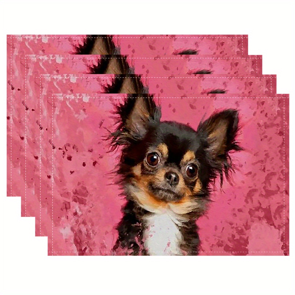 

4pcs Set Chihuahua Linen Placemats - 12x18 Inch, Pastel Fuchsia, Machine Washable, Rectangular Table Mats For Dining & Kitchen, Linen Placemats, Cute Chihuahua, Machine Washable, Halloween