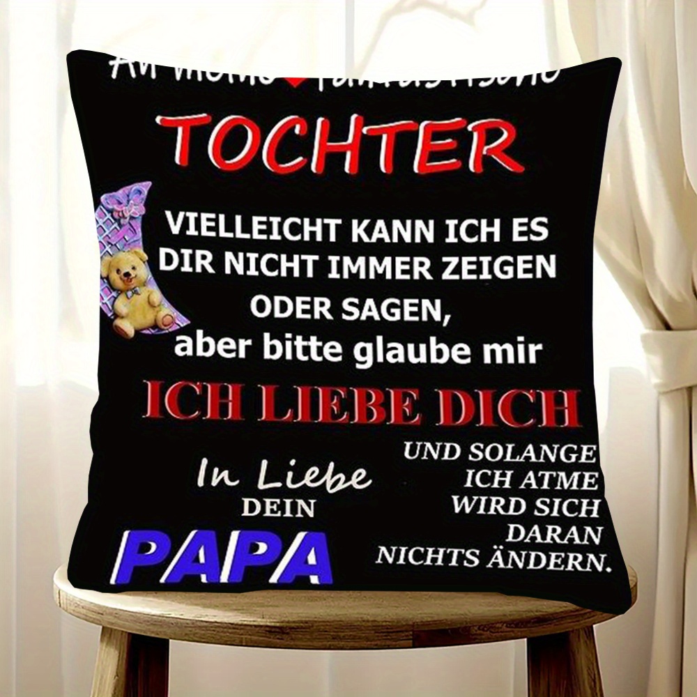 Image of 1pc 18x18inch Short Plush Pillowcase, Double-sided Print With Inspirational Quote For Dad And Daughter, Zip Closure, Machine Washable - Ideal For Sofa, Living Room, Bedroom Decor - No Insert Included