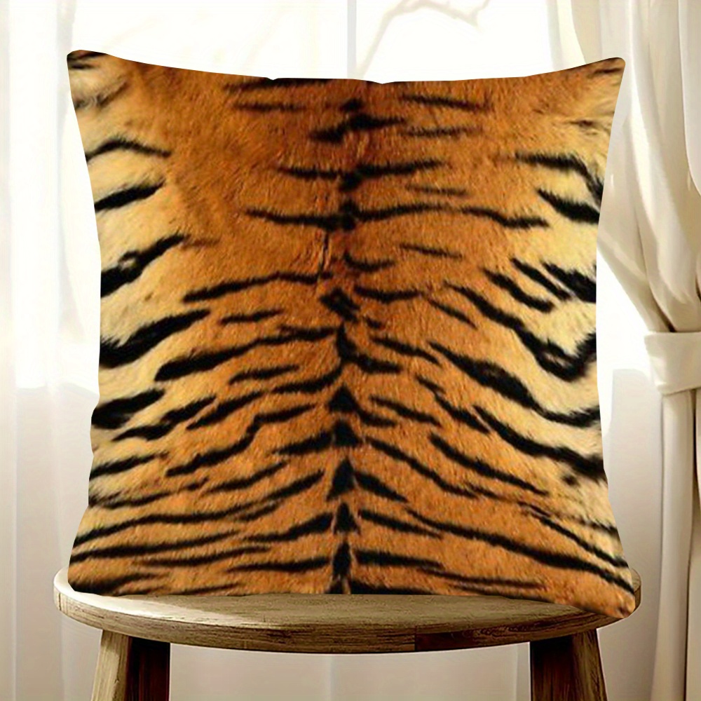 

Tiger Print Double-sided Plush Pillowcase 18x18" - Soft, Machine Washable Cover For Sofa & Bedroom Decor