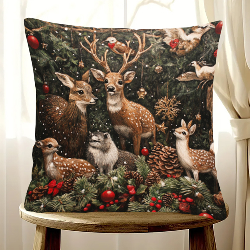 

1pc, Christmas Pillowcase, 18x18inch, Double-sided , , , , Washable, & Bedroom Decor, Multiple Compatibility,