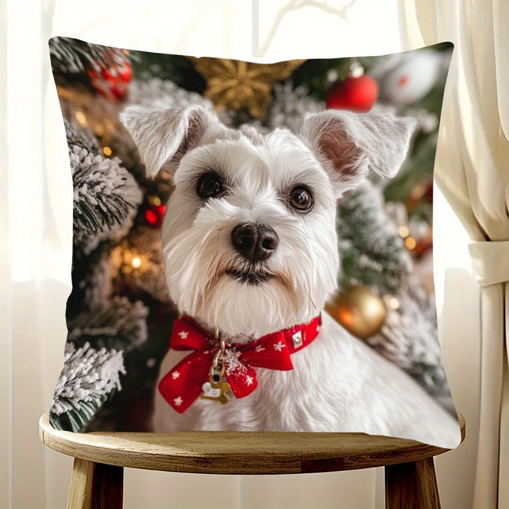 

Miniature Schnauzer - 18x18" Double-sided Super Soft Plush Throw Pillow Cover, Christmas , Zip Closure, Hand Wash Only (pillow Not Included)