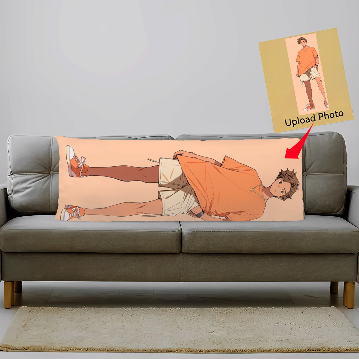 E-shop Anpassbare 1 Stück animiertes Motiv-Kissenbezug, personalisiertes Foto, weicher Plüsch, einseitig bedruckt, Polyester, 50,8x137,16 cm ohne