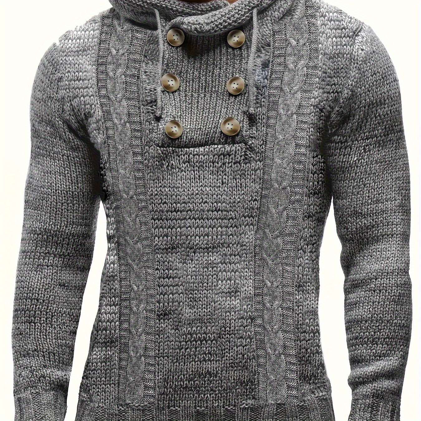 

Men's Plus Size Cable Knit Sweater - Hooded Design With Button , Warm And Stylish Relaxed Fit For Winter Wear