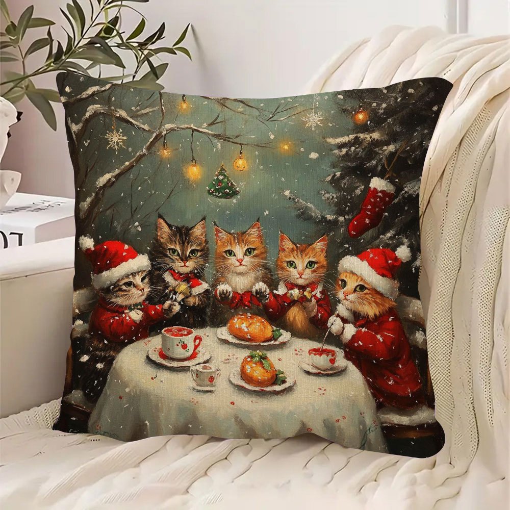 

1pc, Christmas Pillowcase, 18x18inch, Double- , , Polyester, , , , For Bed &