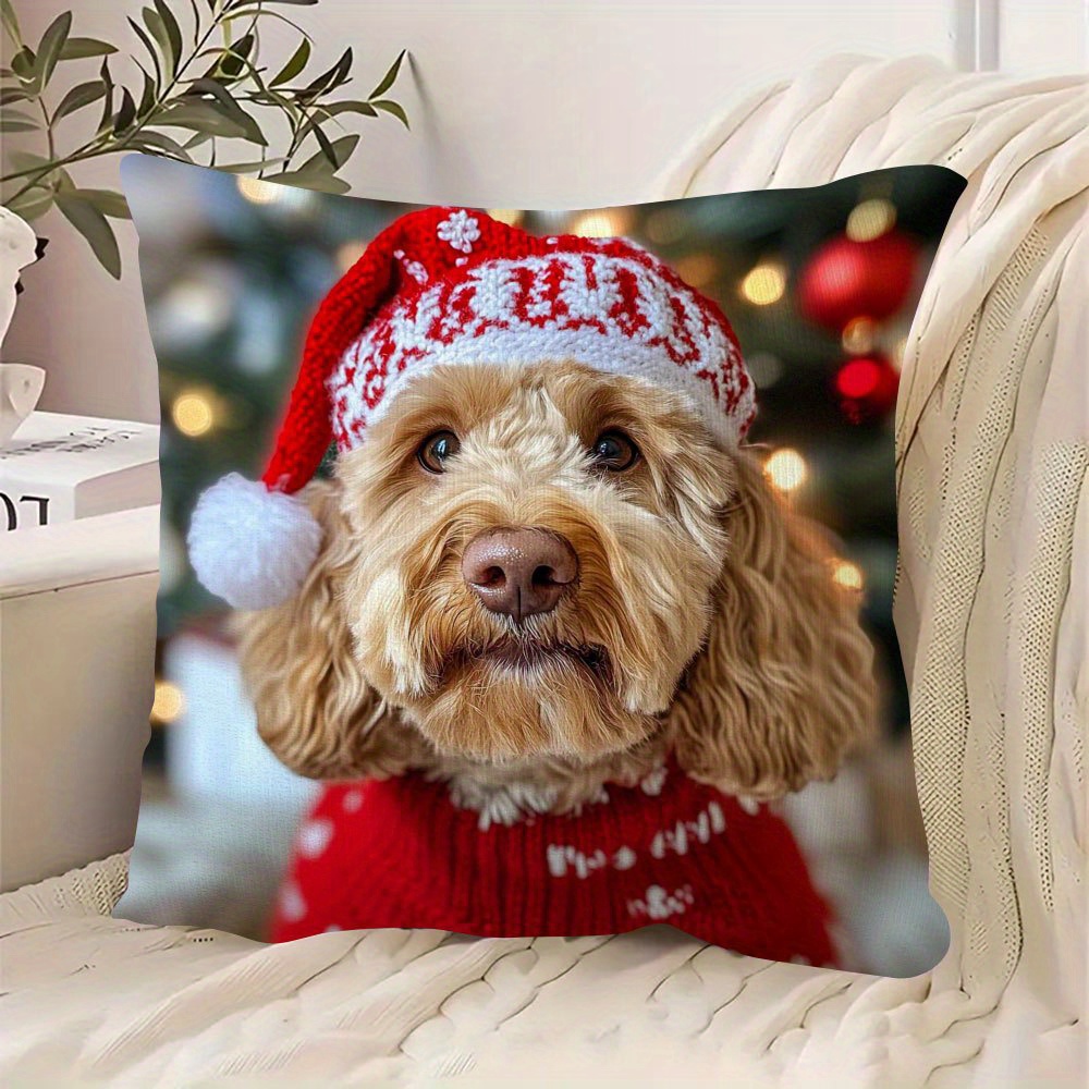 

1pc Dog Christmas Pillowcase, , Double- , 18x18 , , , Zippered Polyester For Sofa, , - Tuyxsx250