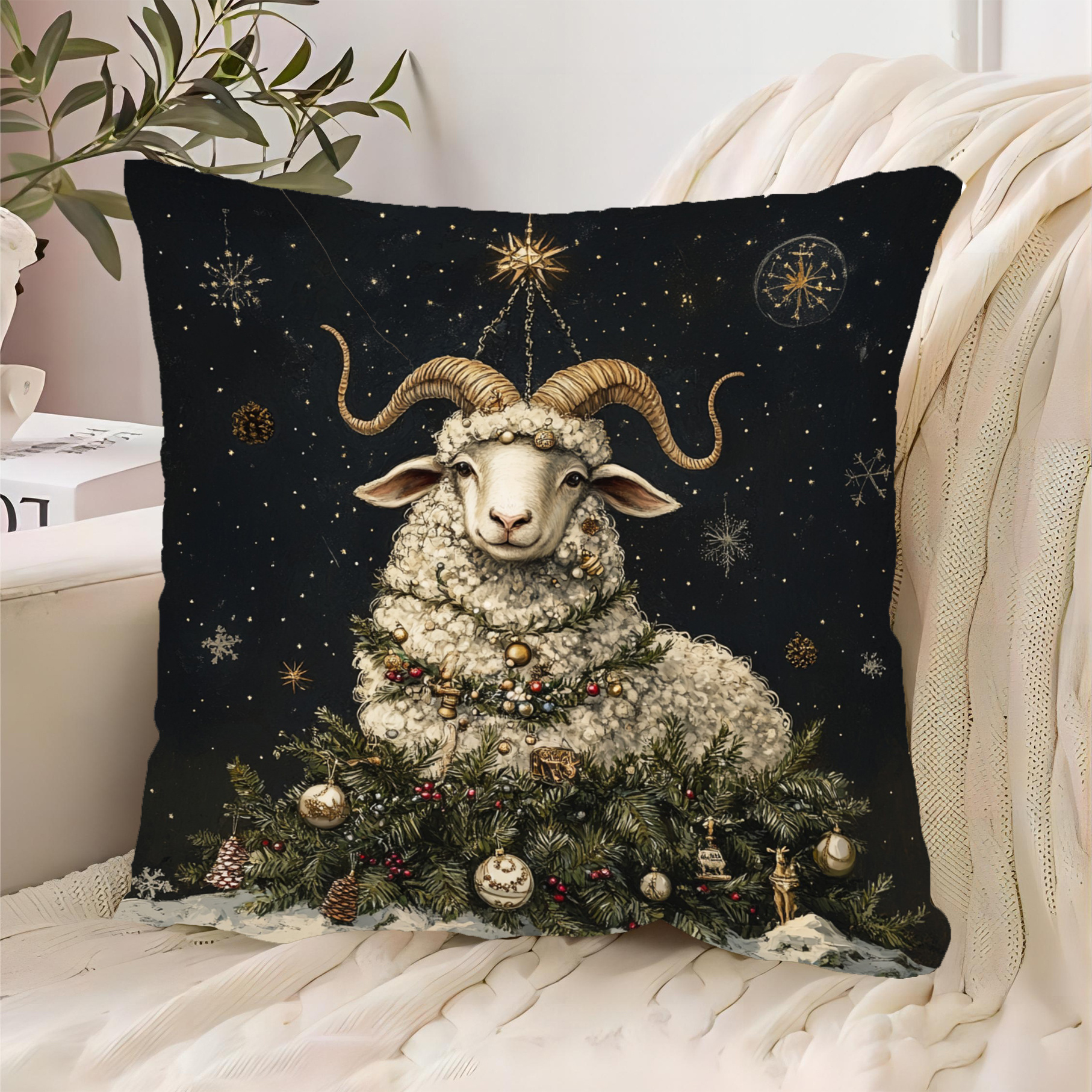

1pc Christmas , 18x18 Polyester , , , Zip , Suitable For Sofa - No