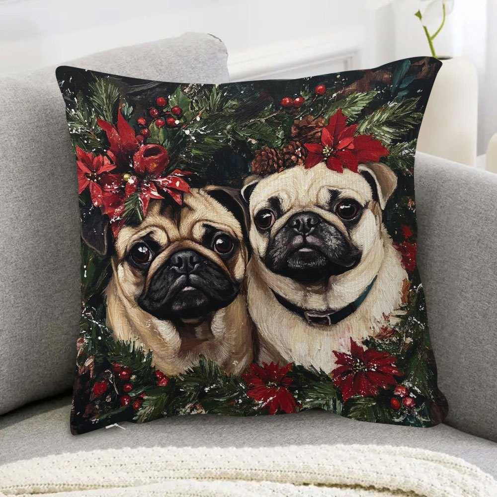 

Pug & Christmas 18x18 - Double-sided , Zip , Washable , For Decor, Sofa, Bedroom, And