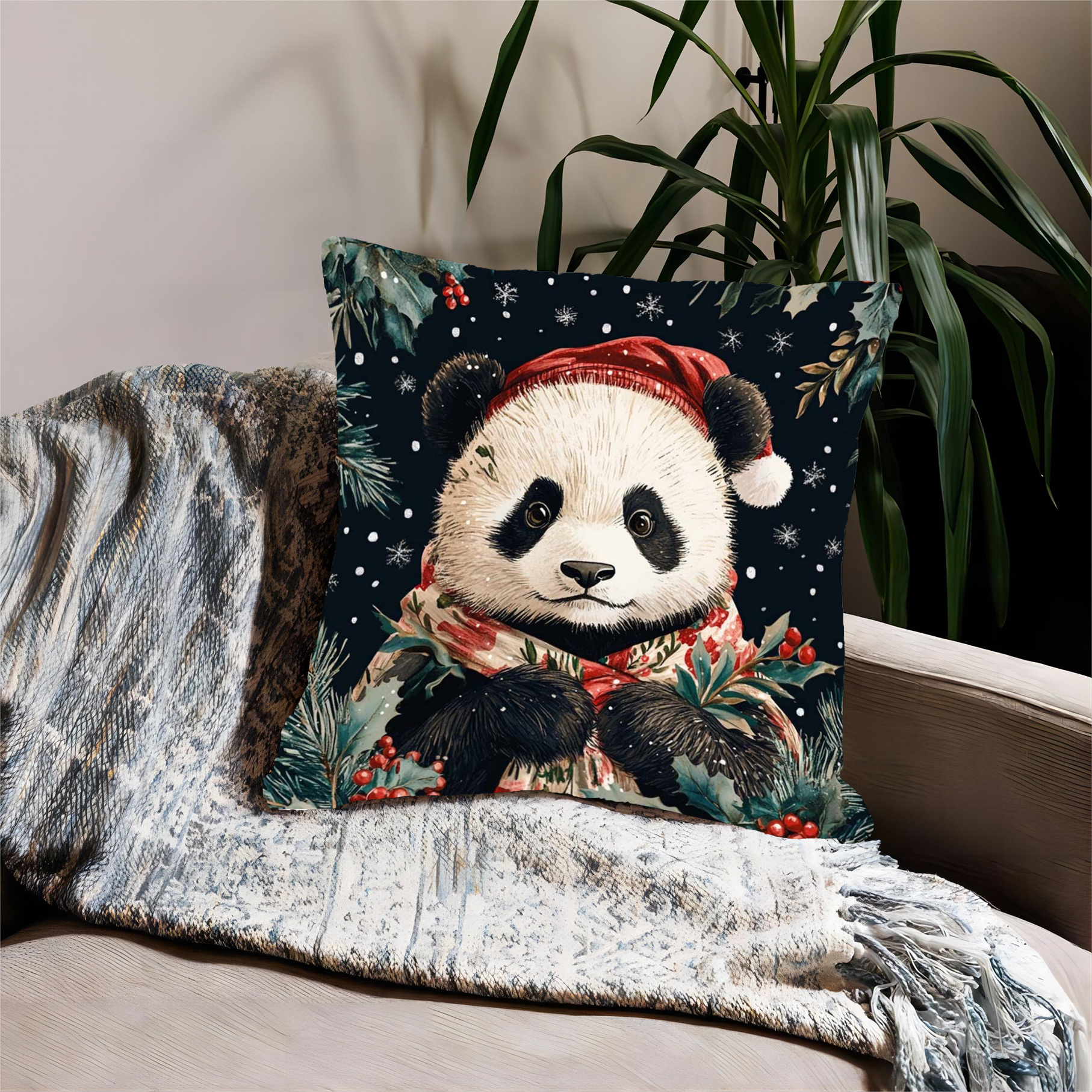 cojín navideña panda lindo flores 18x18 pulgadas Temu Spain