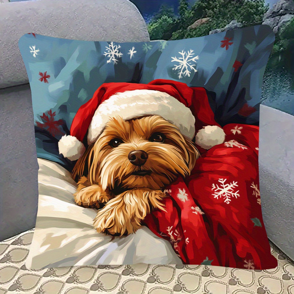 

Cozy Yorkie Christmas Pillowcase 18x18" - Double-sided, Soft Plush, Zip Closure - Sofa & Bedroom Decor