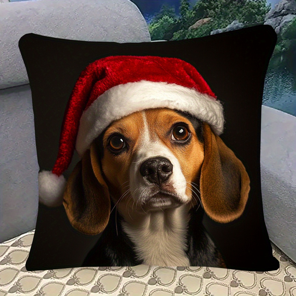 

1pc, Short Plush Pillowcase, Double-sided Printed 18x18inch, Beagle Christmas Suitable For Sofa, Living Room, Bedroom Home Decoration, No Pillow Keai784