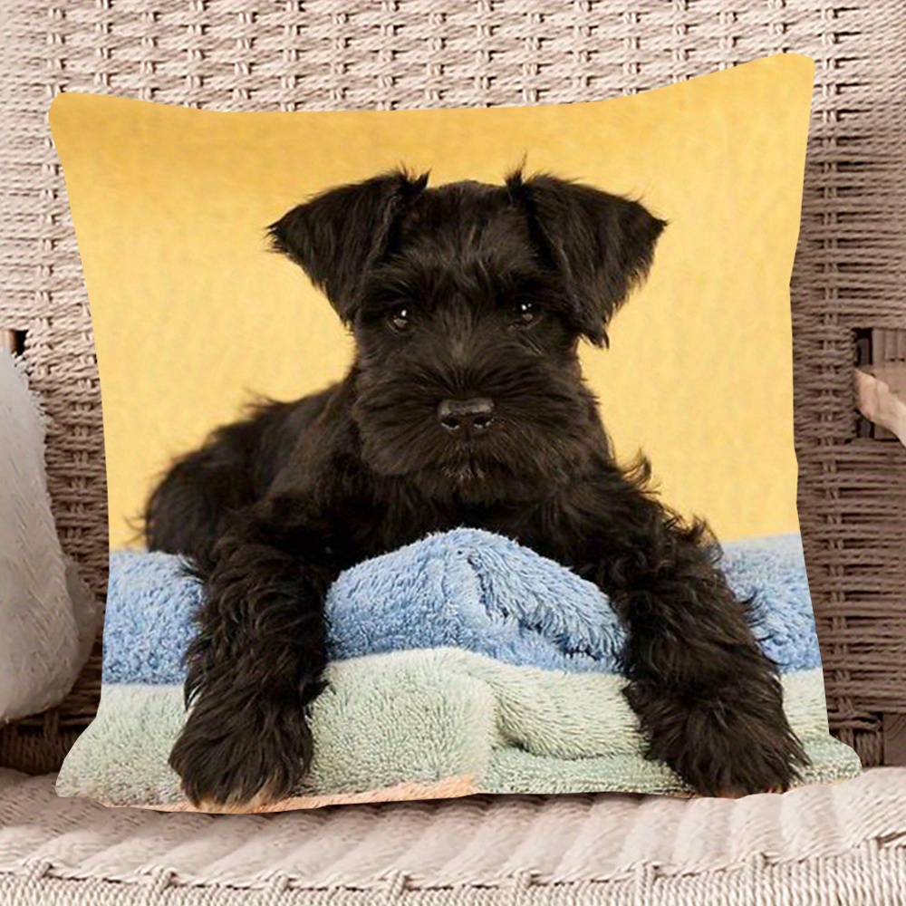 

1pc Fall Themed, 18x18inch, Black Miniature Schnauzer For Sofa, Bed, Home Decor Machine Washable, Thanksgiving Farmhouse Decoration Covers Dblxin7582, Thanksgiving