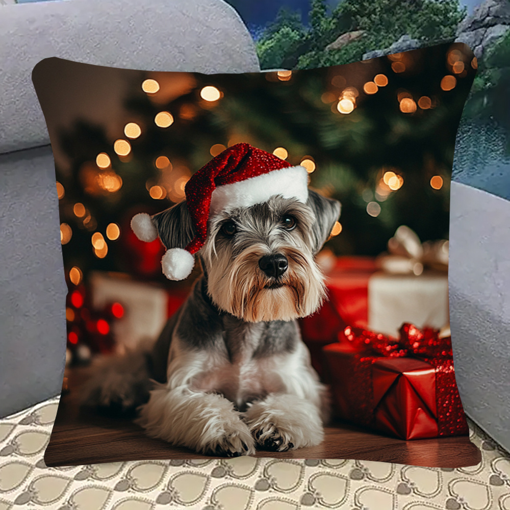 

Schnauzer Christmas 18x18" Double-sided Plush Pillowcase - 'don' My Dog' Design, Sofa & Bedroom Decor, Machine Washable