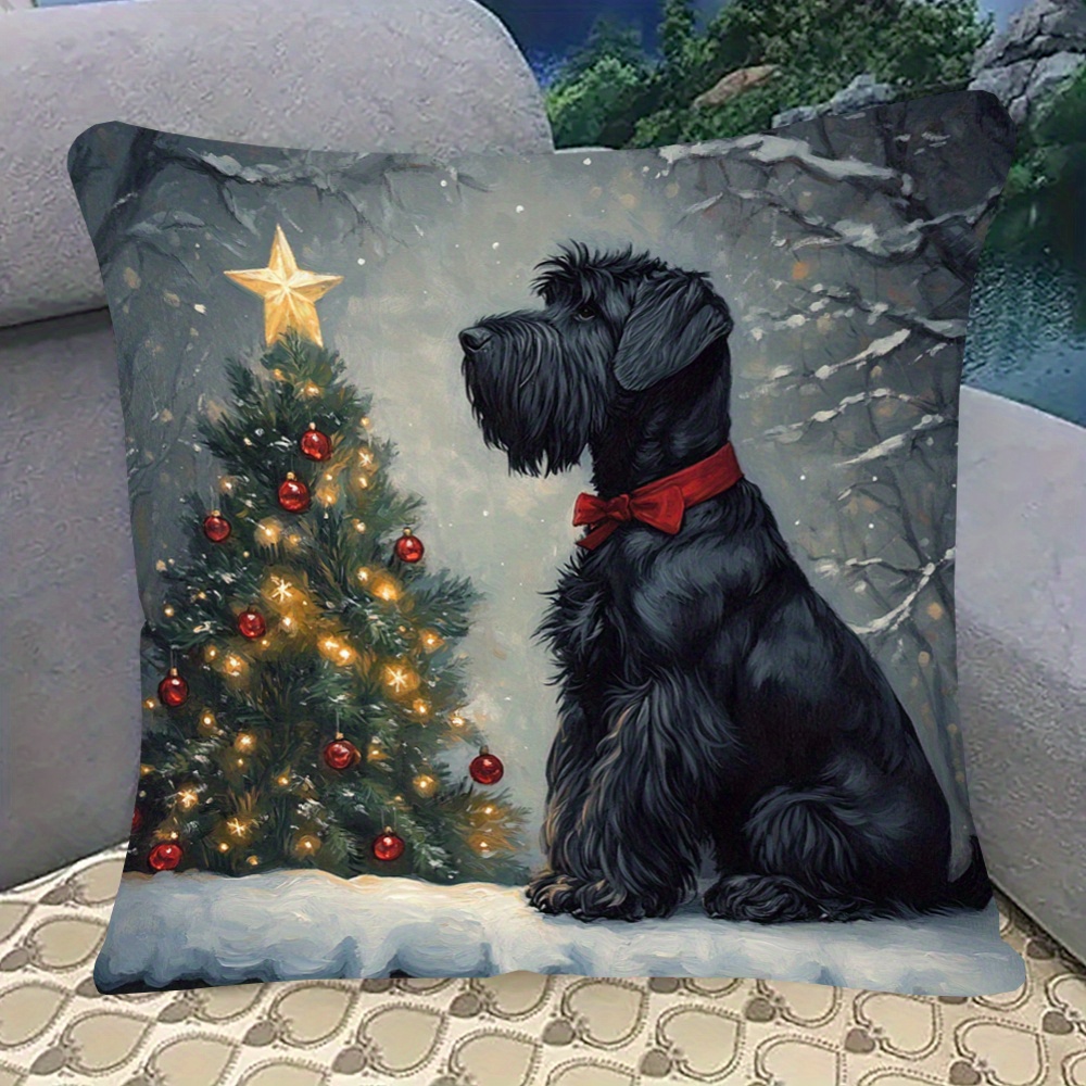 

Double-sided , 18x18 , Schnauzer Christmas Zip , 100% , Washable, Cushion For Sofa And - Not Included