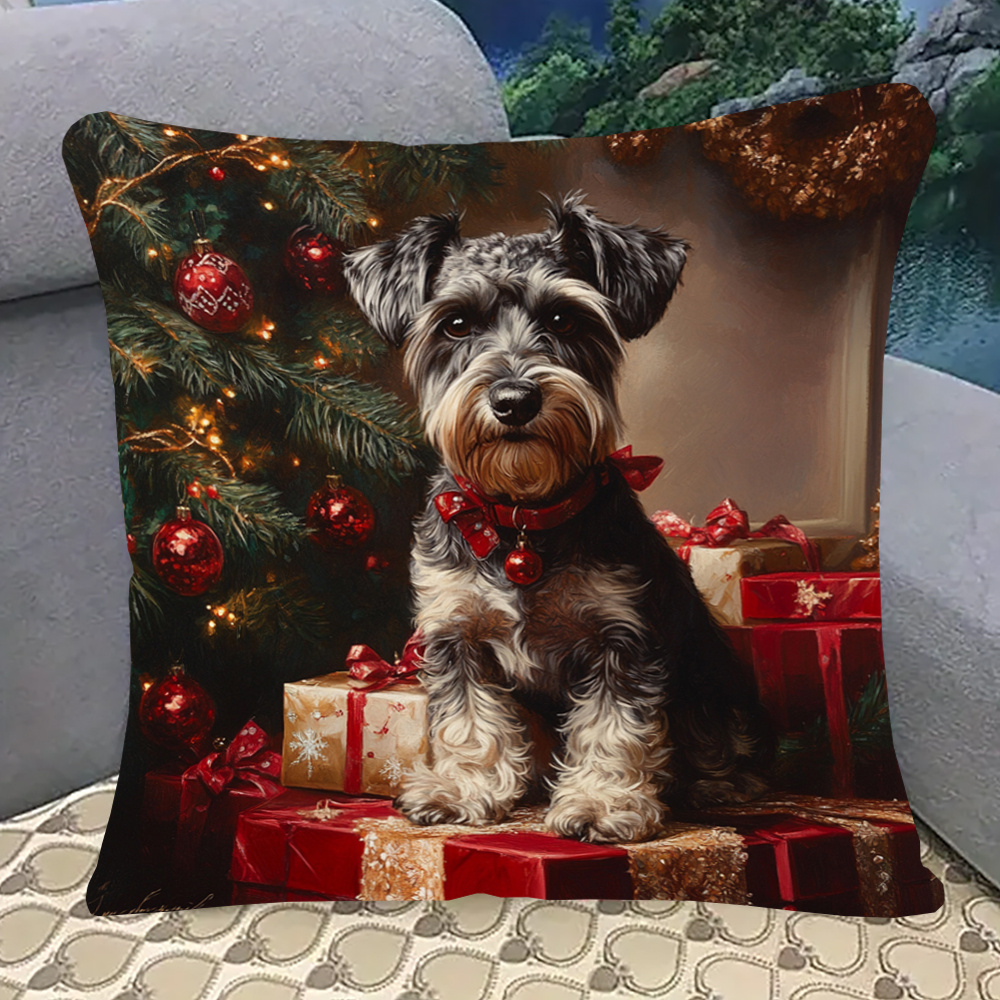 

Schnauzer Christmas 18x18" Double-sided Plush Pillowcase - 'don' My Dog' Design, Sofa & Bedroom Decor, Machine Washable, Short Plush, Living Room, No Pillow