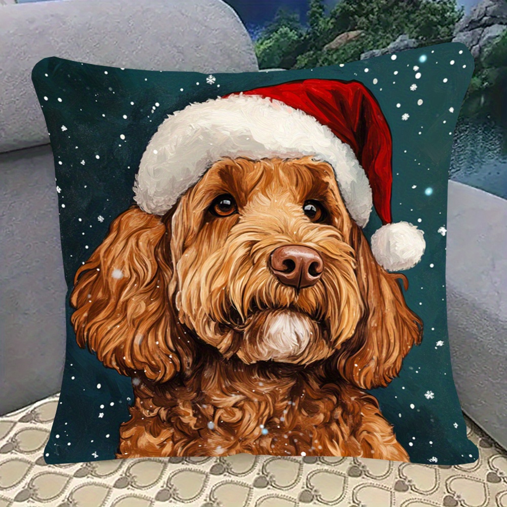 

1pc, Dog Christmas Pillowcase, 18x18inch, Double- , , Polyester, , , Sofa & Decor,