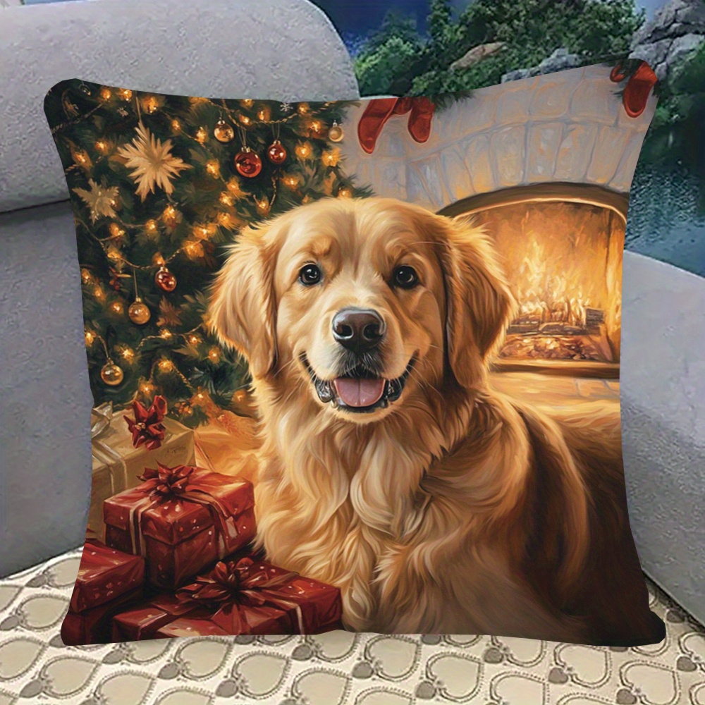 

Christmas , , 18x18 , Double- , , Decorative Zippered Pillowcase Dog And For Types, 100% Polyester, Texture, No Included