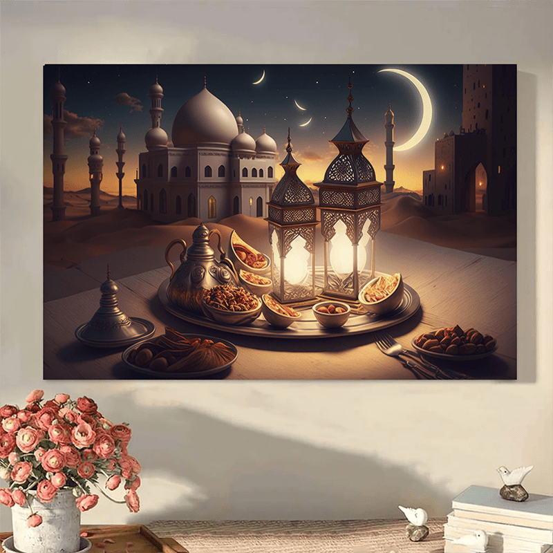 

Art sur Toile Vintage Ramadan Kareem - Encadré, Prêt à Accrocher, Décoration pour Chambre & Salon, Cadeau Idéal pour les Fêtes