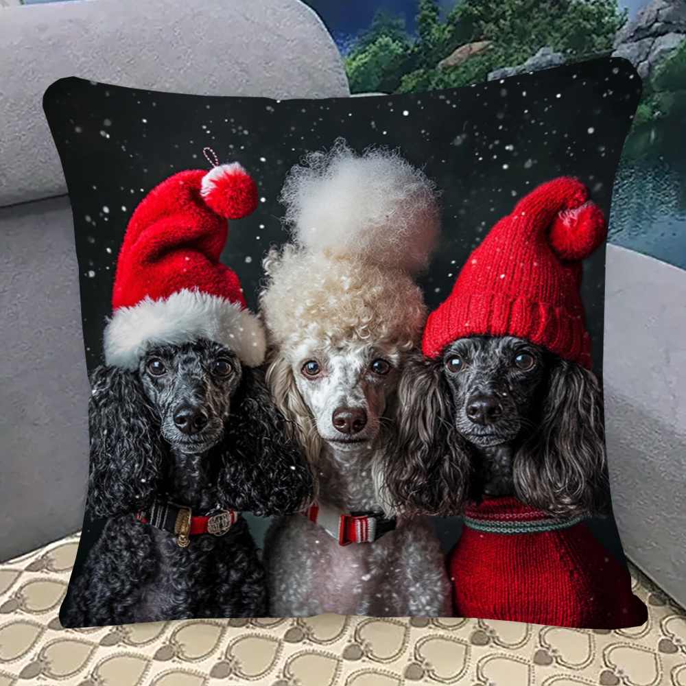 

Funny Poodle Christmas 18x18" Double-sided Plush Pillowcase - Sofa, Living Room & Bedroom Decor, Machine Washable