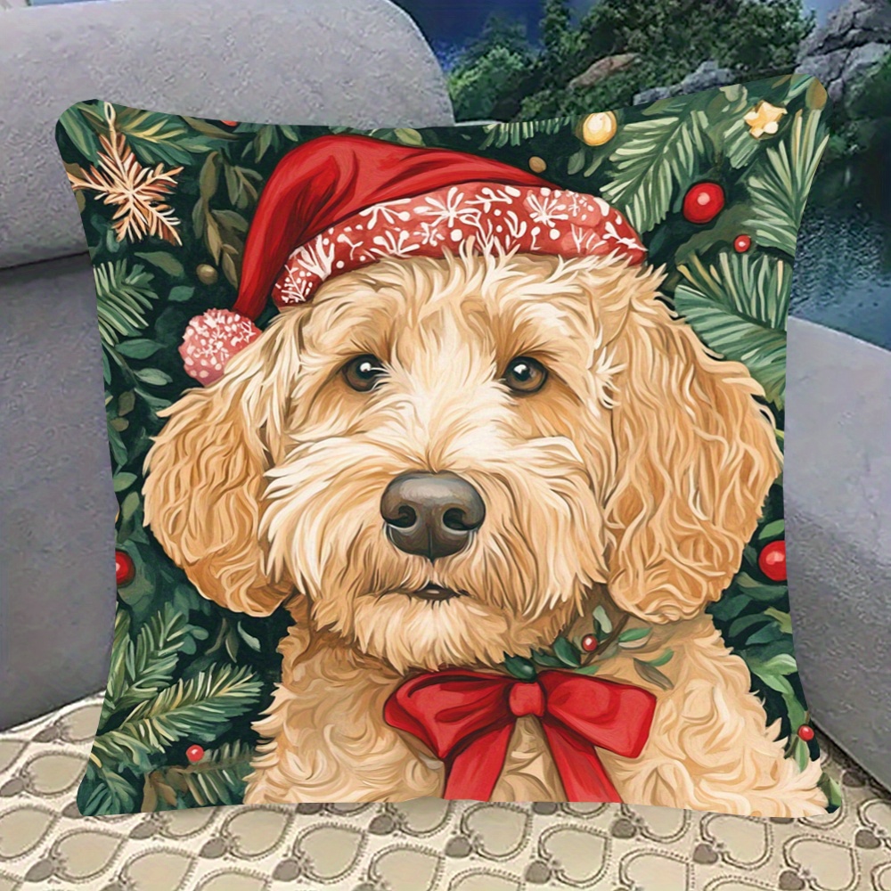 

Dog Christmas 18x18 , , Double- , For Sofa, , Decor - (1pc)