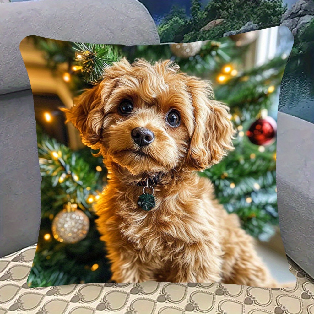 

1pc, Short Plush Pillowcase, Double-sided Printed 18x18inch, Cavoodle Cockapoo Christmas Suitable For Sofa, Living Room, Bedroom Home Decoration, No Pillow Keai429