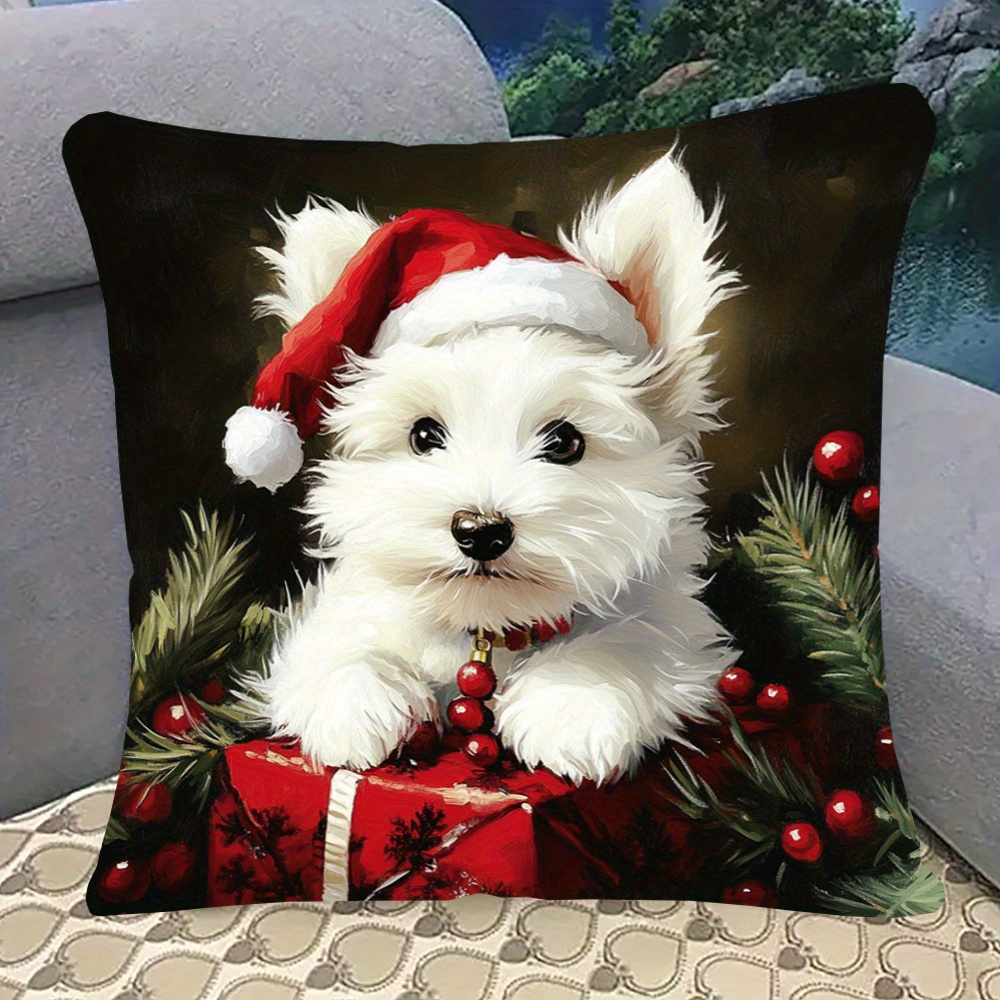 

1pc, Short Plush Pillowcase, Double-sided Printed 18x18inch, White Christmas Christmas Suitable For Sofa, Living Room, Bedroom Home Decoration, No Pillow Keai633