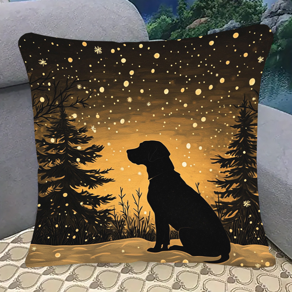 

Retriever Silhouette 18x18" Double-sided Plush Pillowcase - Christmas Home Decor, Sofa & Bedroom, Machine Washable With Zip Closure, Best For Christmas