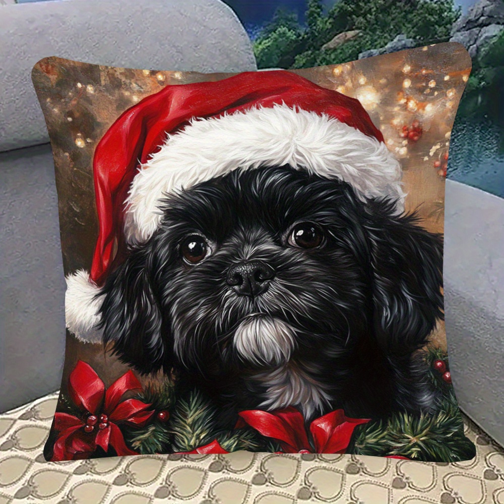 

1pc, Shih Tzu Christmas Pillowcase, 18x18inch, Double- , , Polyester, , , Sofa & Decor,