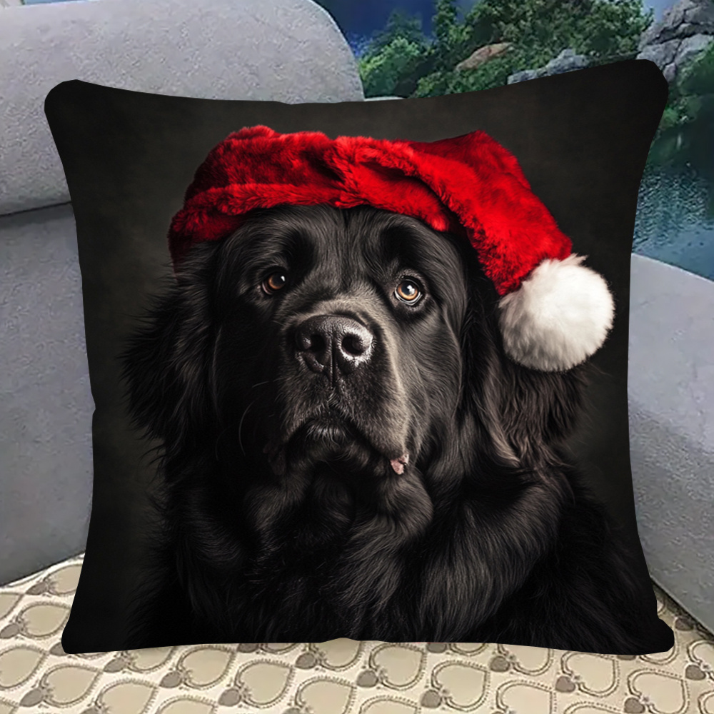 

Newfoundland Dog Christmas Pillowcase 18x18" - , Double-sided For Sofa & Bedroom Decor, Zip , Washable