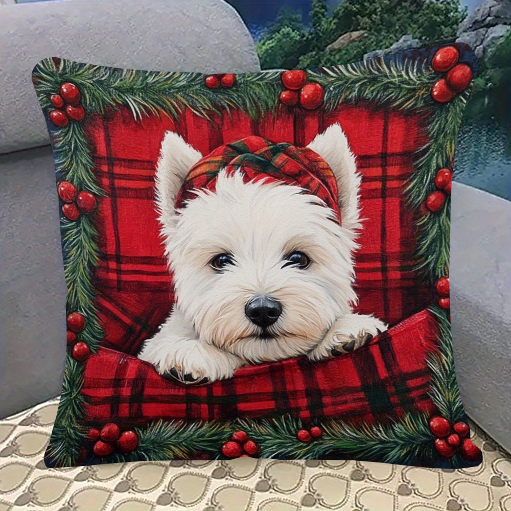 

& Scotch Christmas Pillowcase 18x18" - , Double- For Sofa, , Bedroom Decor - Zip