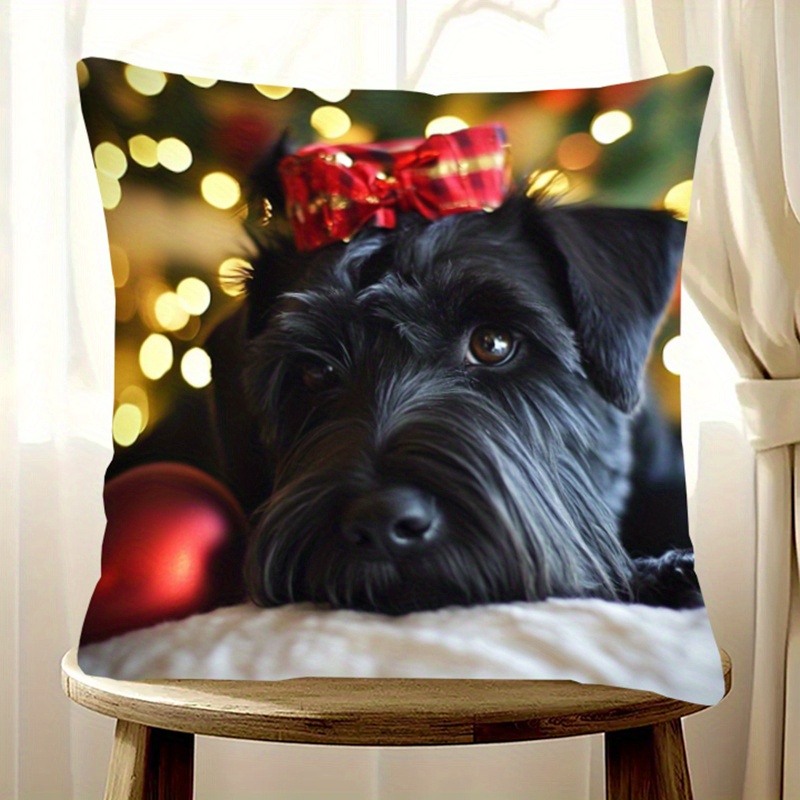 

1pc Christmas Schnauzer Double-sided Pillowcase, 18x18inch, , Washable, Zippered Cushion For Decor, Suitable For