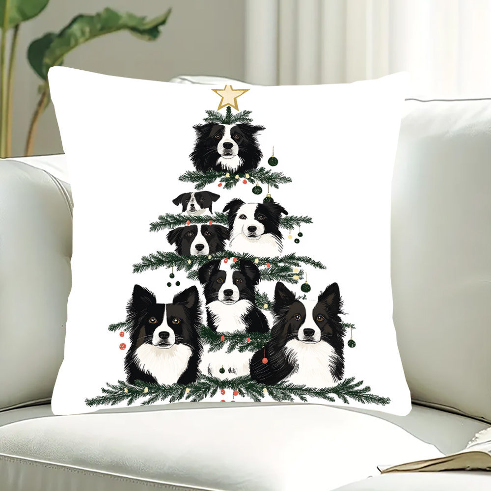 TEMU 1pc Housse de Coussin Art Chien pour Sapin de Noël - Convivial pour Animaux, , 18x18 Pouces, Peluche Courte, Fermeture Éclair, Décoration Maison