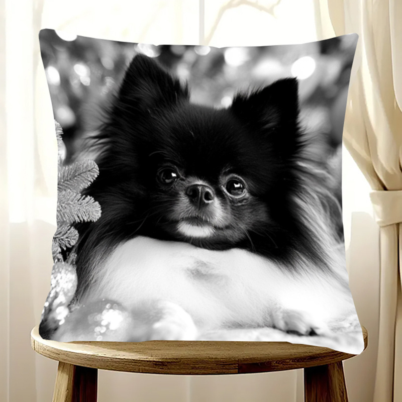 

1pc Double- Pillowcase, 18x18inch, And Pomeranian , Zippered Polyester Decorative For And Bedroom Decor,