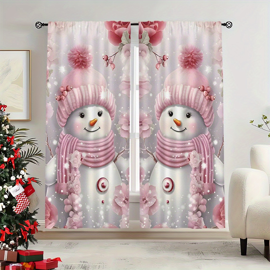 

2pcs Set Christmas Snowman Curtains - , Rod For , & Decor