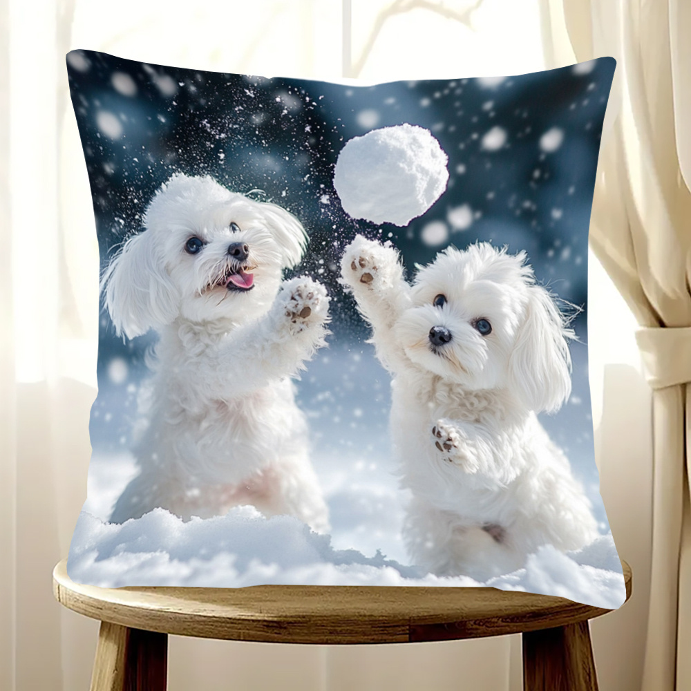 

1pc, 18x18 , Double-sided Maltese , , , Washable, , , Decor For Sofa