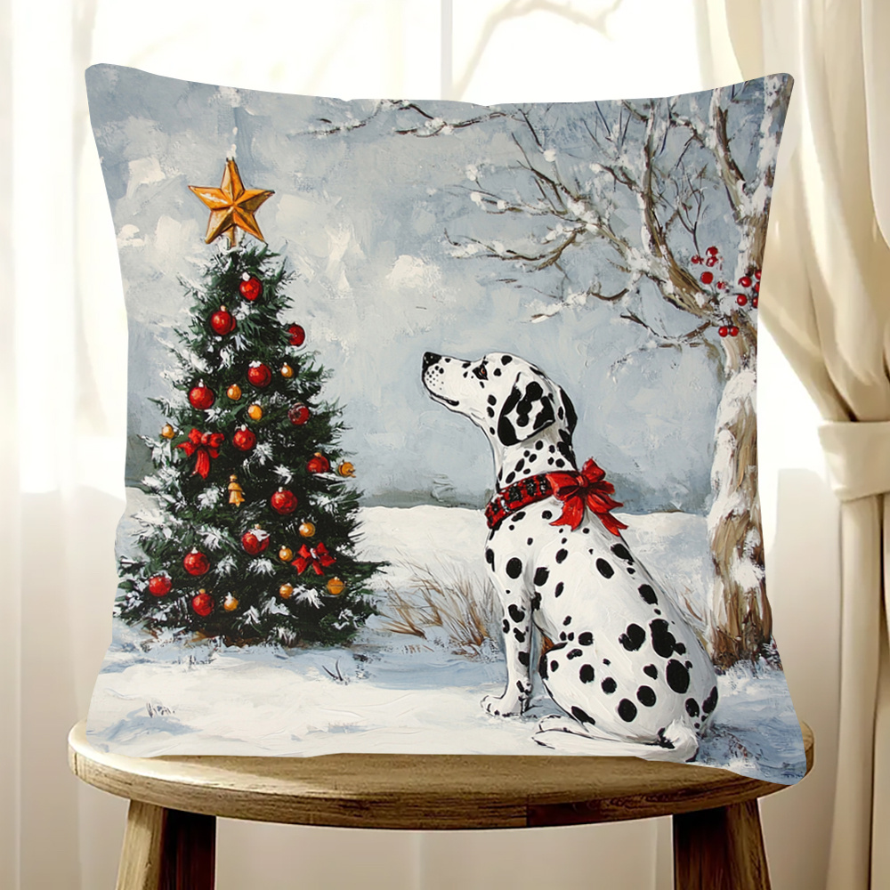

1pc Christmas Dalmatian Dog , 18x18 , Double-sided , , Zippered, , Washable, , For & Bedroom Decor -