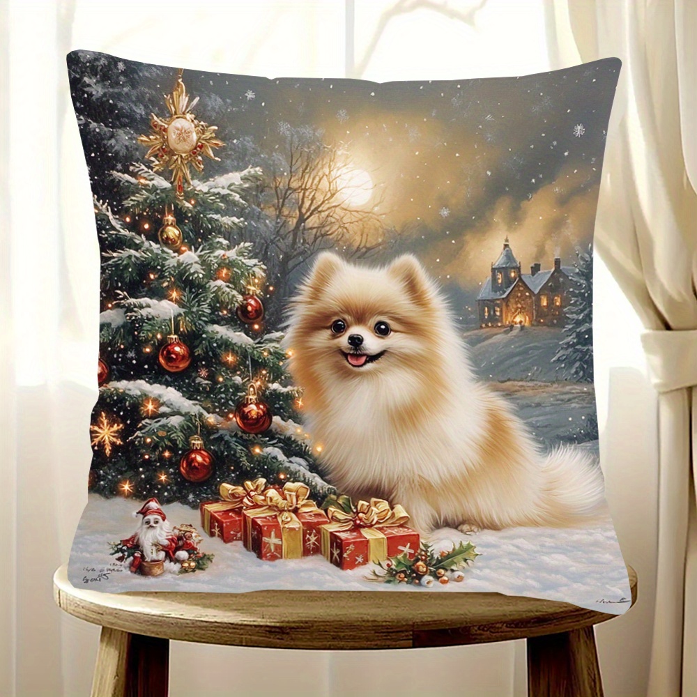 

Double- Christmas Pomeranian Dog 18x18 , Zippered Pillowcase, , Decor For Types, 100% Polyester, No