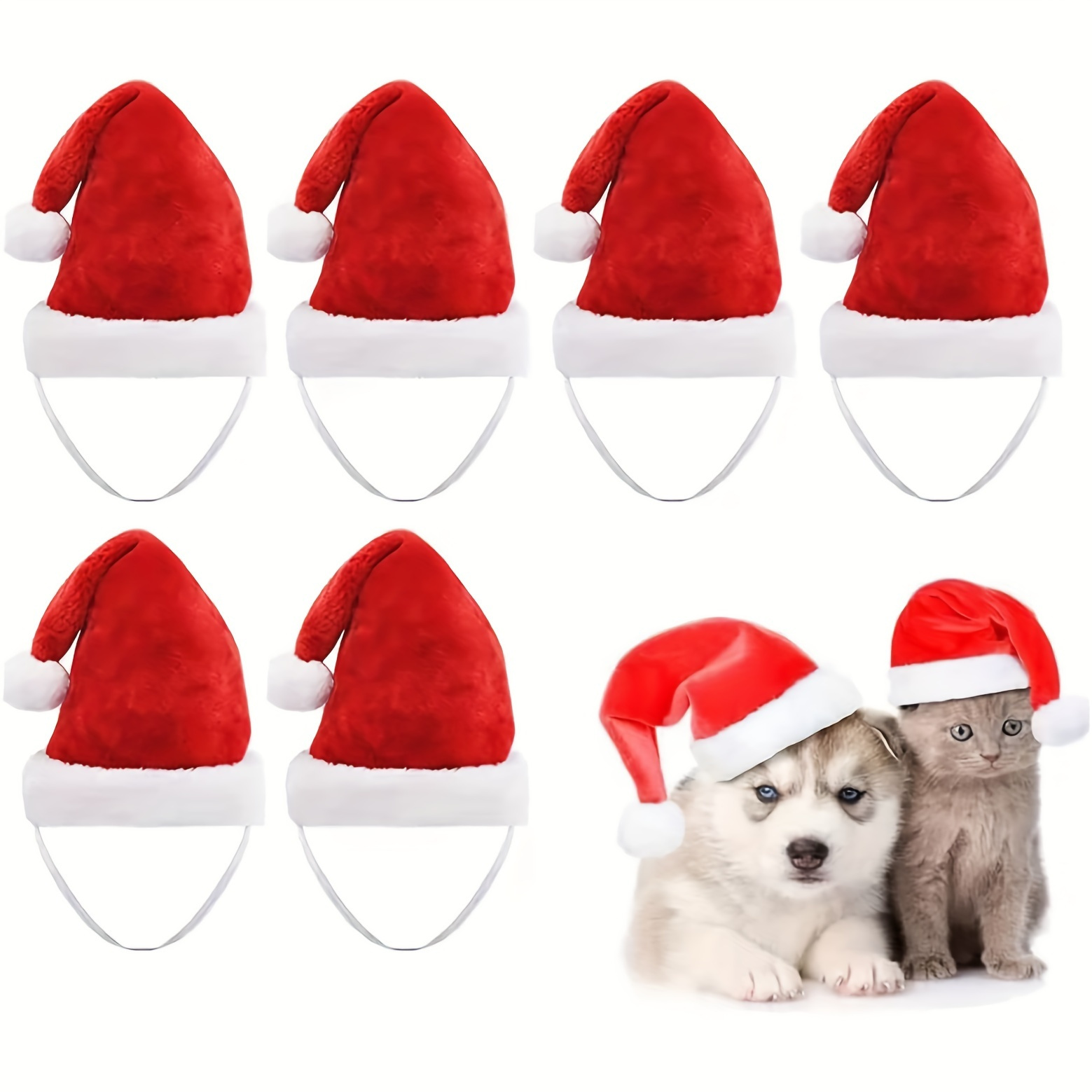 

6pcs Pet Christmas Hats For - Cozy Red Plush With Band And Fluffy Pompom, Small To Medium Breeds - Ideal For Holiday Parties & New Year Celebrations, Funny Christmas Hat