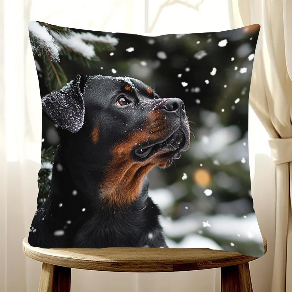 

Rottweiler In Snow Scene Soft Plush Throw Pillow Cover 18x18 Inch - Double-sided, Zip Closure For Living Room, Dorm, Office Decor - Machine Washable, No Insert, Christmas, Aisudel122