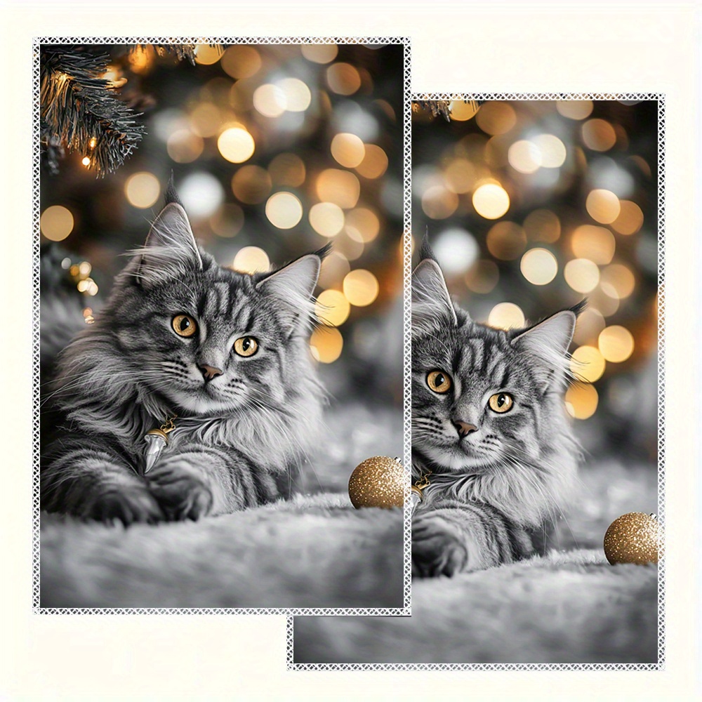 

2pcs Cat Christmas Kitchen Towels - -dry Microfiber Dish Cloths, - , For Decor & , , Christmas Decor