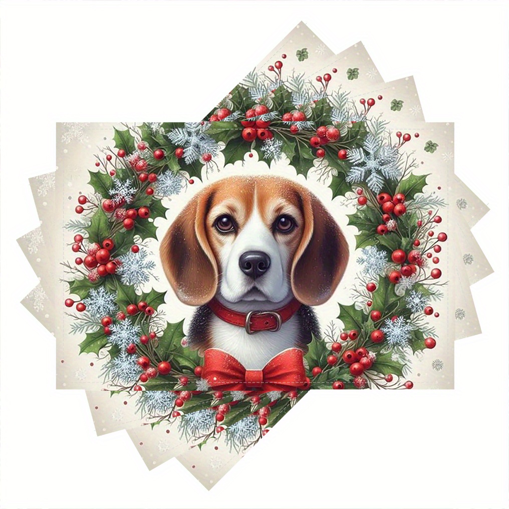 

4pcs Beagle Dog Placemats, Rectangular Linen Table Mats, Machine Washable, Woven Decorative Dining Decor, 12x18 Inch - Merrychristmasdog