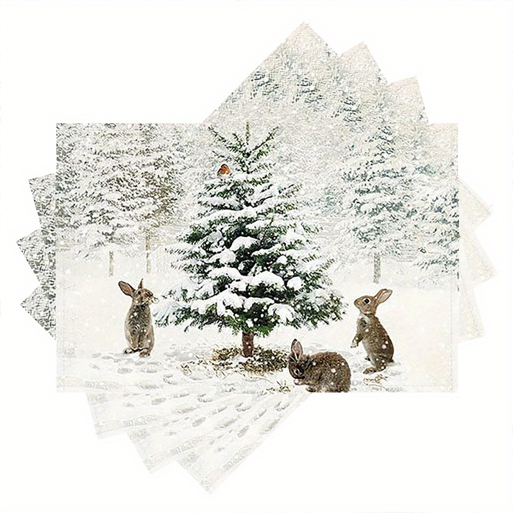 

Set Of 4, Christmas Tree And In The Snow, Place Mats Decorative Table Mat For Dining Table Kitchen Home Decor For Dining Table Easy To Clean (table Mats) 12x18inch, Best For Christmas